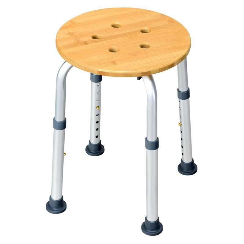 Costway Bamboo & Aluminum Bath Chair with Round Shaped Top in Silver