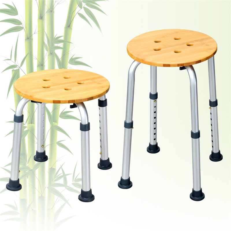 Costway Bamboo & Aluminum Bath Chair with Round Shaped Top in Silver