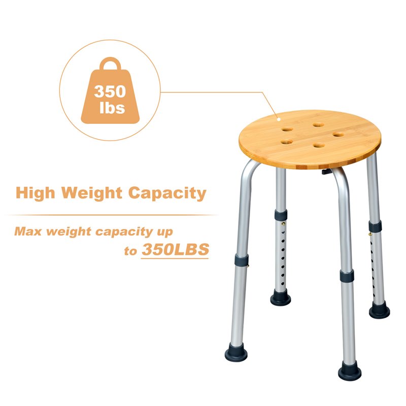 Costway Bamboo & Aluminum Bath Chair with Round Shaped Top in Silver
