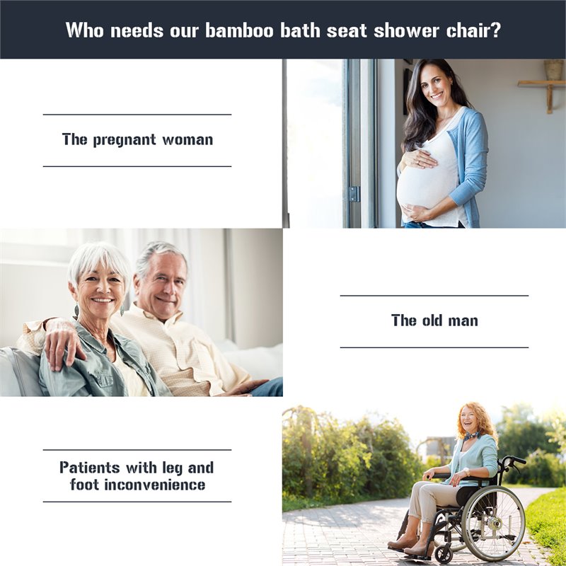 Costway Bamboo & Aluminum Bath Chair with Round Shaped Top in Silver