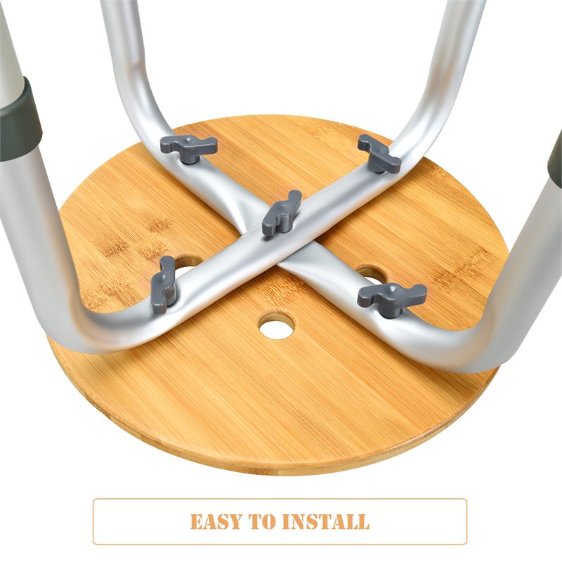 Costway Bamboo & Aluminum Bath Chair with Round Shaped Top in Silver