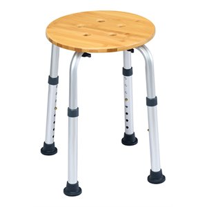 Costway Bamboo & Aluminum Bath Chair with Round Shaped Top in Silver
