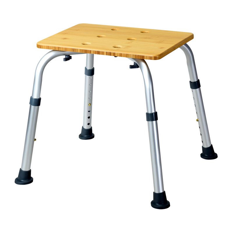 Costway Bamboo & Aluminum Bath Chair with Square Shaped Top in Silver