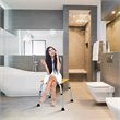 Costway Bamboo & Aluminum Bath Chair with Square Shaped Top in Silver