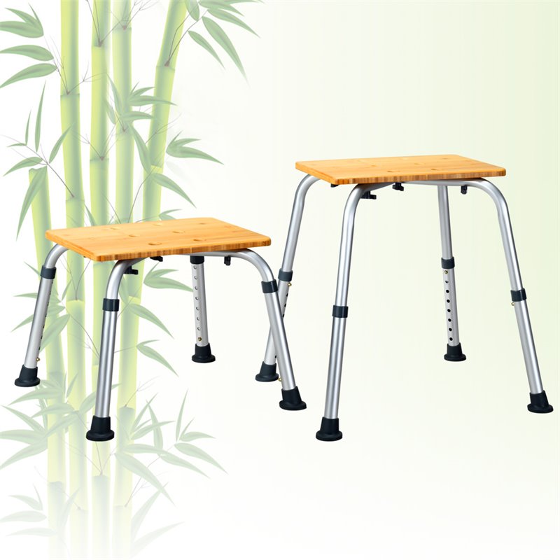 Costway Bamboo & Aluminum Bath Chair with Square Shaped Top in Silver