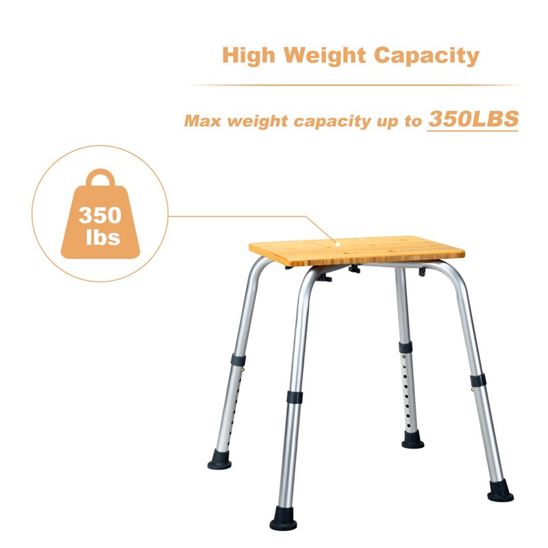 Costway Bamboo & Aluminum Bath Chair with Square Shaped Top in Silver