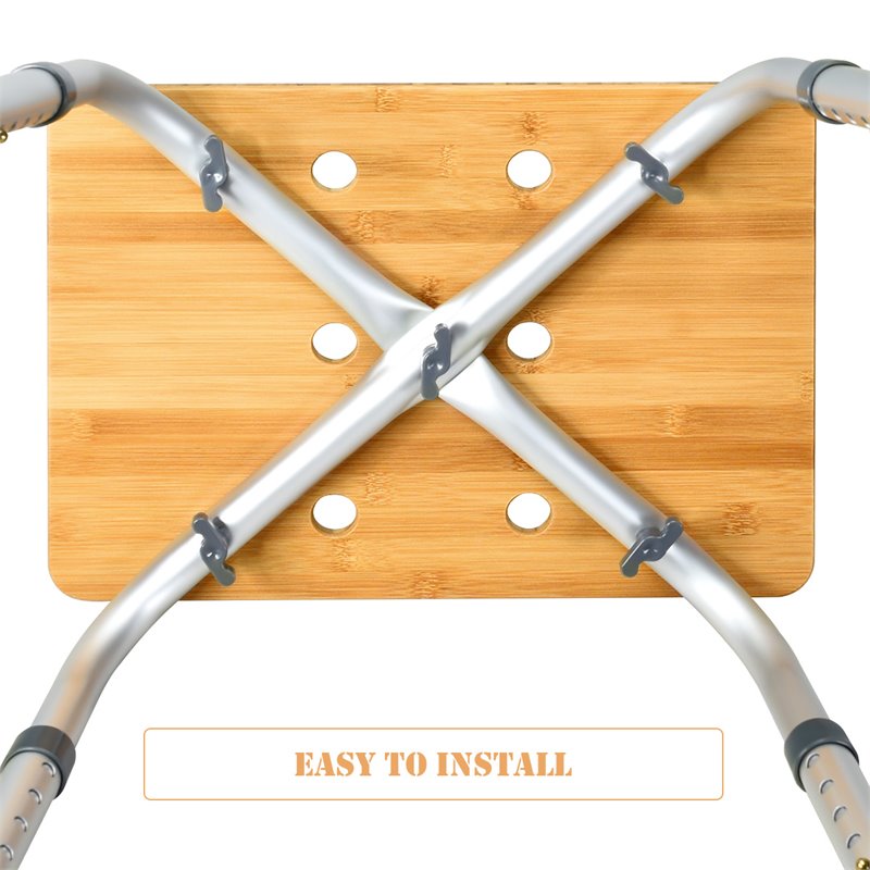 Costway Bamboo & Aluminum Bath Chair with Square Shaped Top in Silver