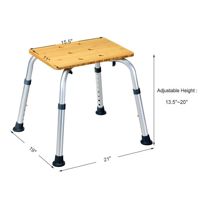 Costway Bamboo & Aluminum Bath Chair with Square Shaped Top in Silver