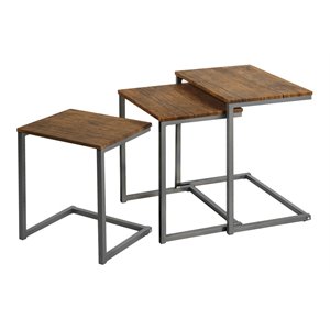 Costway 3-piece Contemporary MDF and Steel Coffee Table Set in Brown