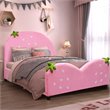 Costway MDF & Velvet Upholstered Platform Kids Toddler Bed with 13 Ribs in Pink