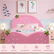 Costway MDF & Velvet Upholstered Platform Kids Toddler Bed with 13 Ribs in Pink