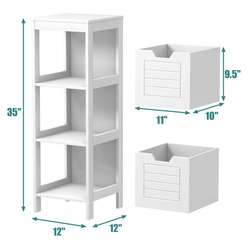 Costway Contemporary P2 MDF and NC Paint Floor Cabinet with 2 Drawers in White