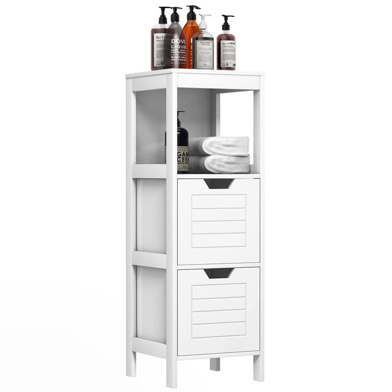Costway Contemporary P2 MDF and NC Paint Floor Cabinet with 2 Drawers in White