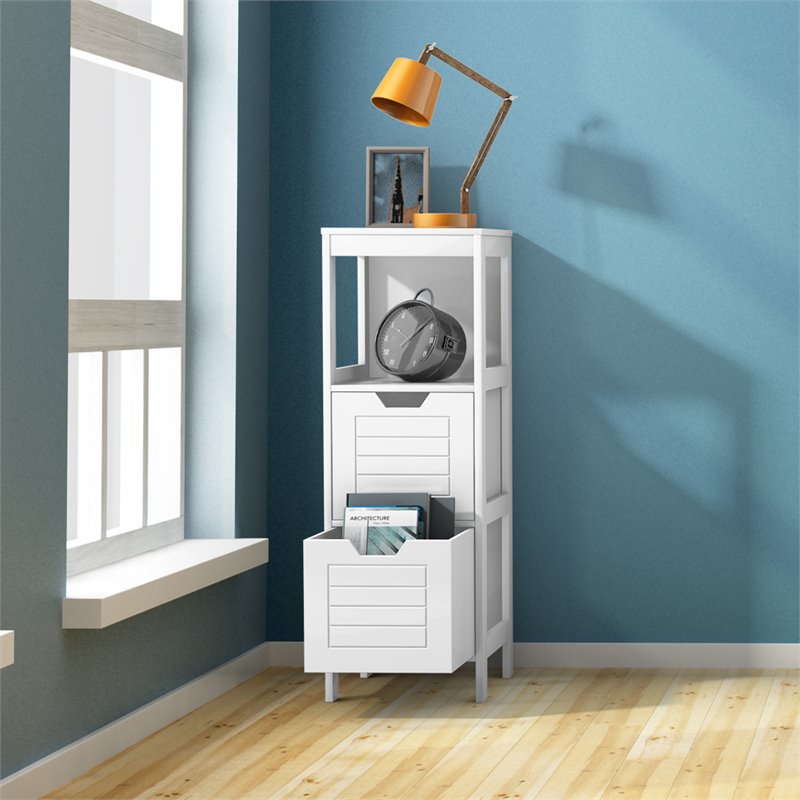 Costway Contemporary P2 MDF and NC Paint Floor Cabinet with 2 Drawers in White