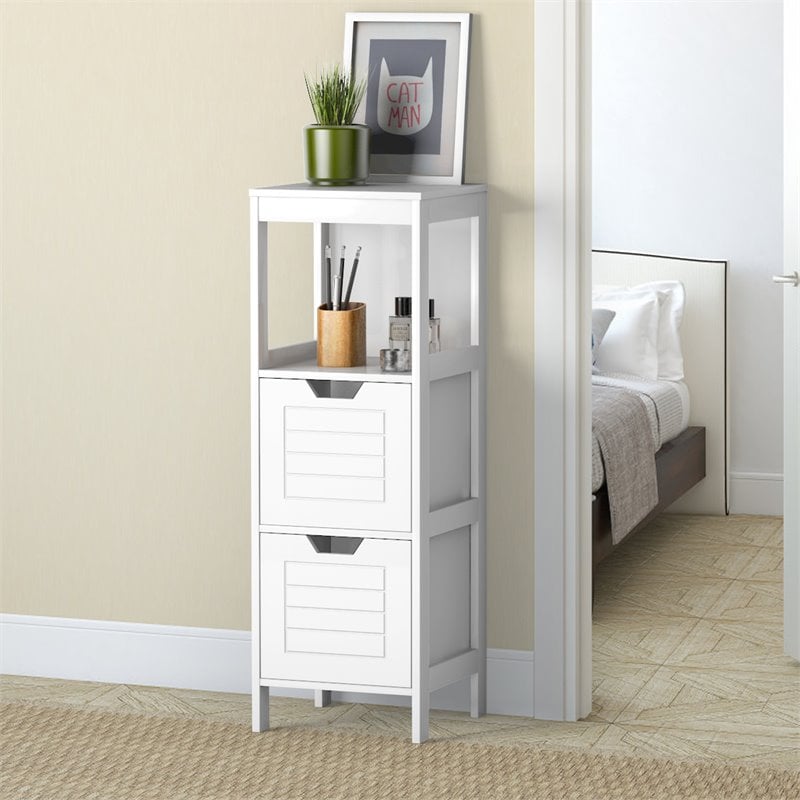 Costway Contemporary P2 MDF and NC Paint Floor Cabinet with 2 Drawers in White