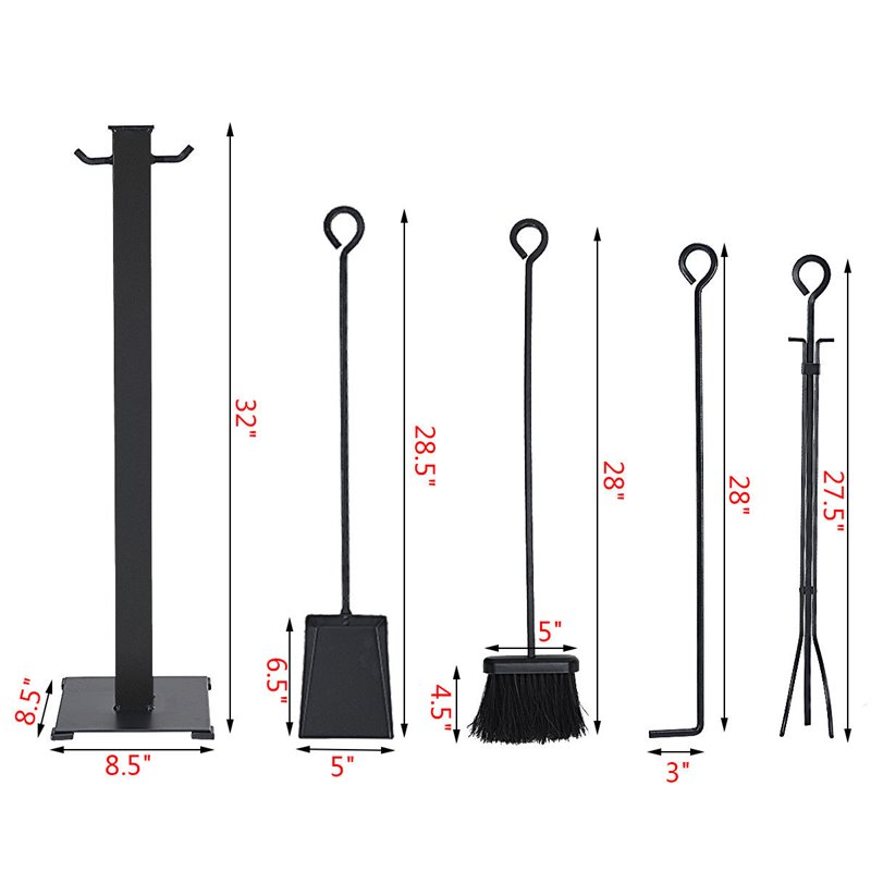 Costway 5-piece Contemporary Solid Steel Fireplace Tool Set in Black