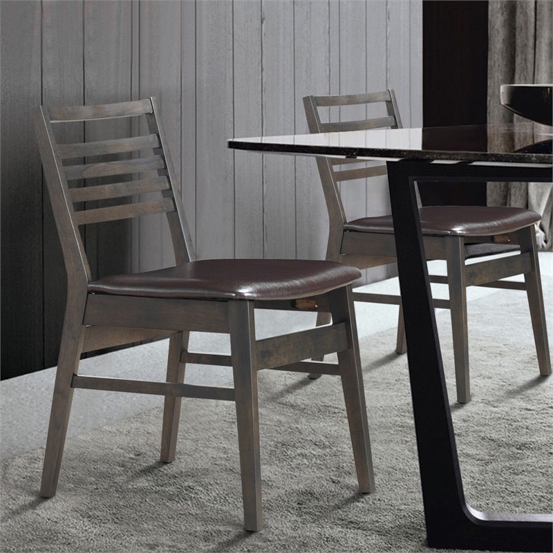 Costway PU & Wood Upholstered Armless Dining Side Chairs in Brown (Set of 2)