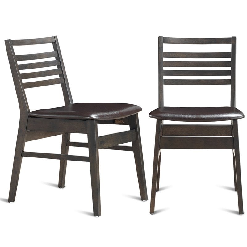 Costway PU & Wood Upholstered Armless Dining Side Chairs in Brown (Set of 2)