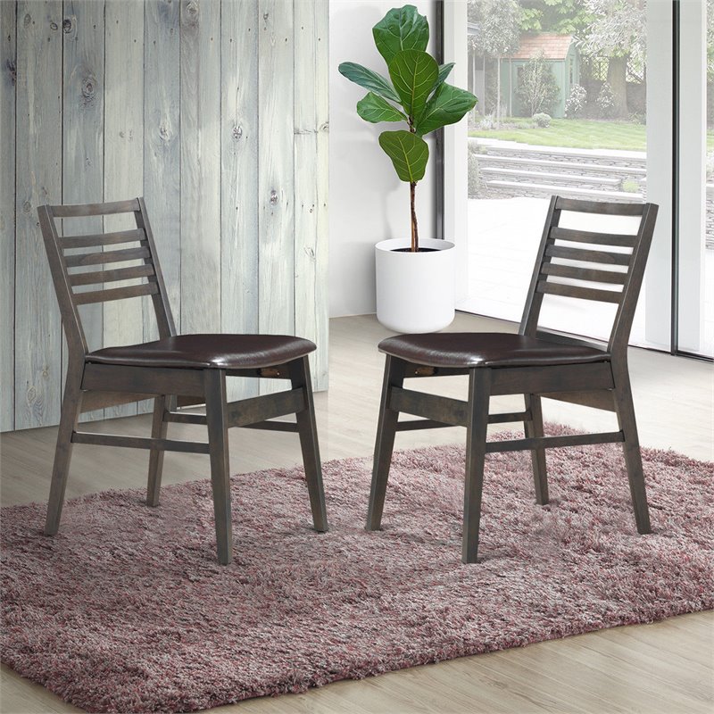 Costway PU & Wood Upholstered Armless Dining Side Chairs in Brown (Set of 2)