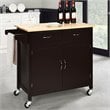 Costway MDF Pine and Rubber Wood Rolling Kitchen Island Cart in Brown