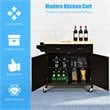 Costway MDF Pine and Rubber Wood Rolling Kitchen Island Cart in Brown