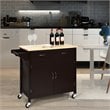 Costway MDF Pine and Rubber Wood Rolling Kitchen Island Cart in Brown