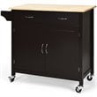 Costway MDF Pine and Rubber Wood Rolling Kitchen Island Cart in Brown Finish