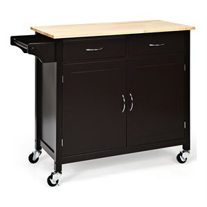 Costway MDF Pine and Rubber Wood Rolling Kitchen Island Cart in Brown Finish