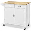 Costway MDF Pine and Rubber Wood Rolling Kitchen Island Cart in White