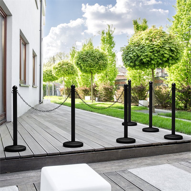 Costway Plastic Stanchions with 5 C-Hooks Chains in Black (Set of 6)