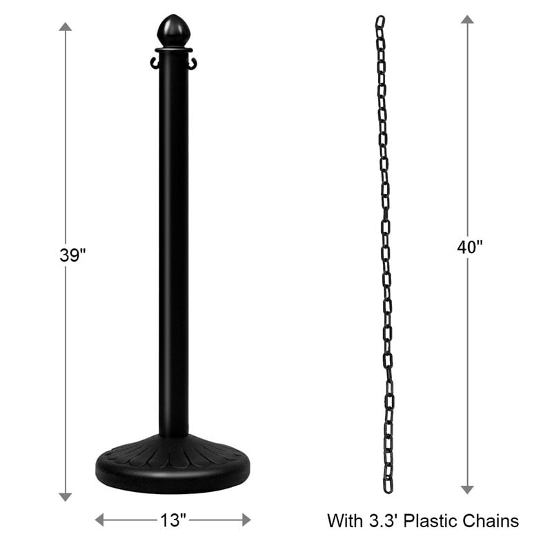 Costway Plastic Stanchions with 5 C-Hooks Chains in Black (Set of 6)