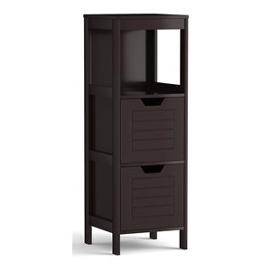 Costway Contemporary P2 MDF and NC Paint Floor Cabinet with 2 Drawers in Brown