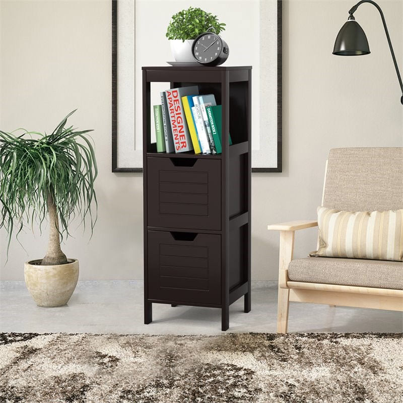 Costway Contemporary P2 MDF and NC Paint Floor Cabinet with 2 Drawers in Brown