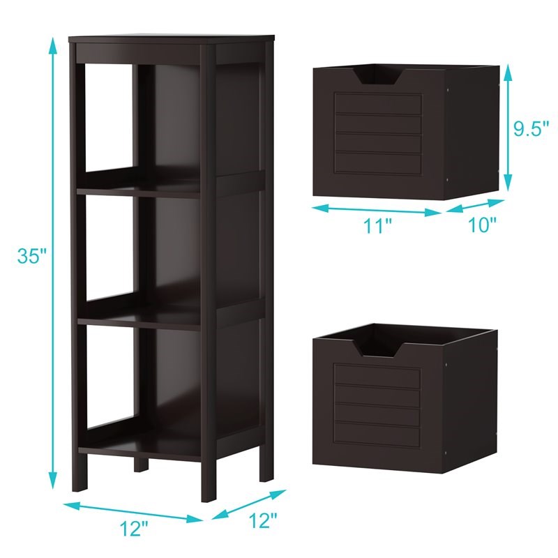 Costway Contemporary P2 MDF and NC Paint Floor Cabinet with 2 Drawers in Brown