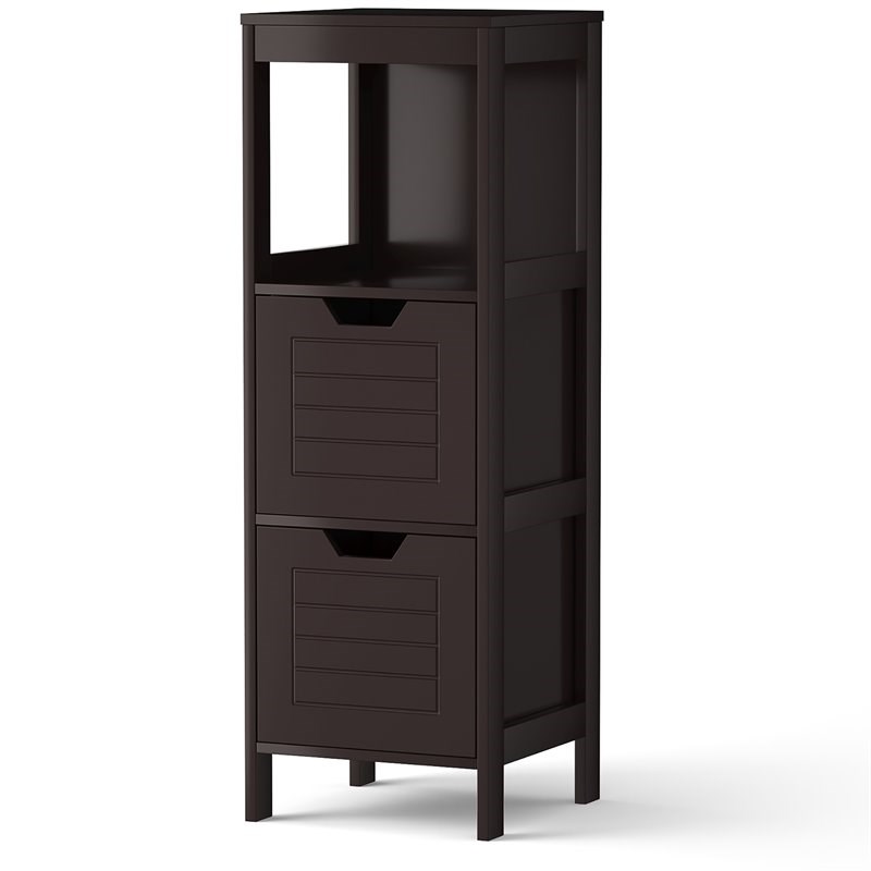 Costway Contemporary P2 MDF and NC Paint Floor Cabinet with 2 Drawers in Brown