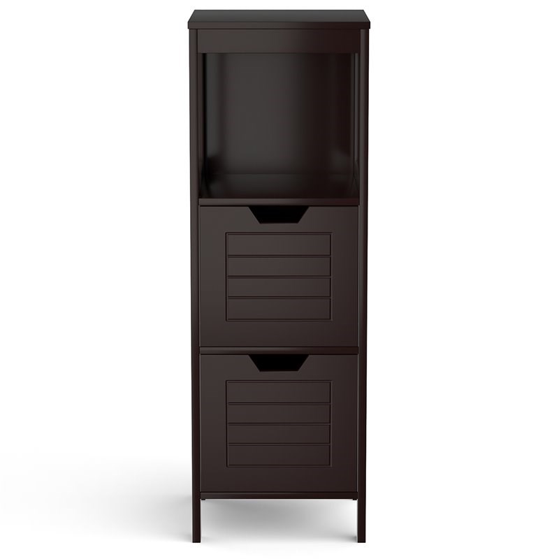 Costway Contemporary P2 MDF and NC Paint Floor Cabinet with 2 Drawers in Brown