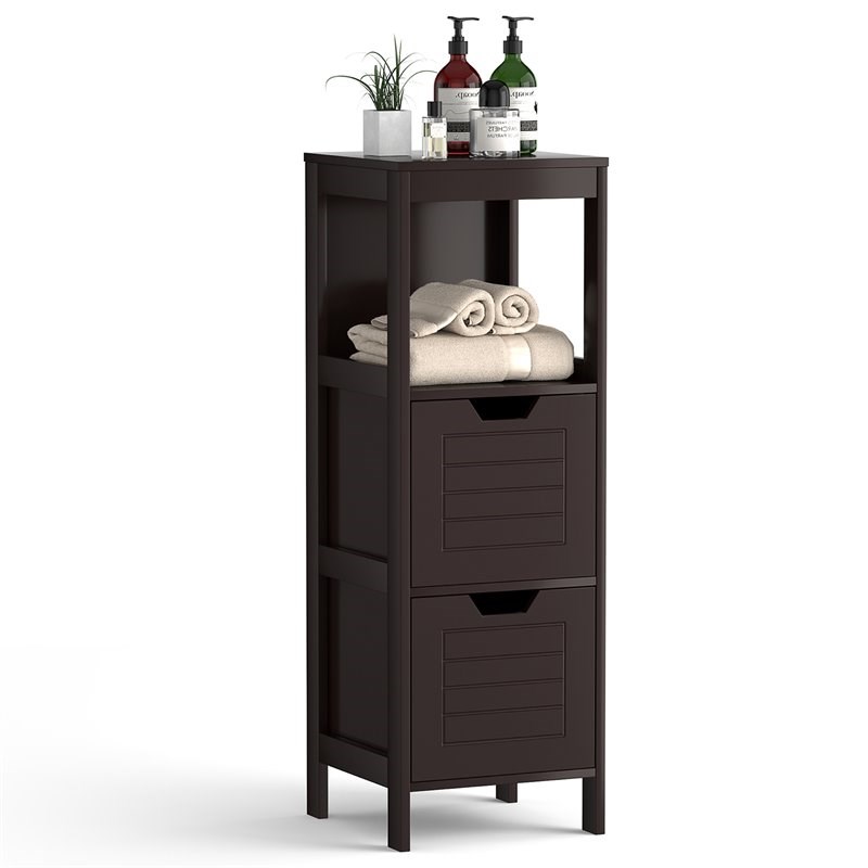 Costway Contemporary P2 MDF and NC Paint Floor Cabinet with 2 Drawers in Brown