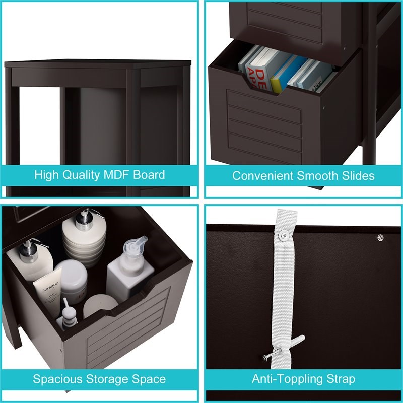Costway Contemporary P2 MDF and NC Paint Floor Cabinet with 2 Drawers in Brown