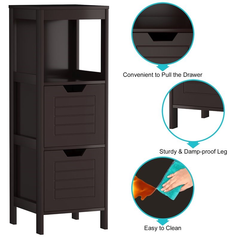 Costway Contemporary P2 MDF and NC Paint Floor Cabinet with 2 Drawers in Brown