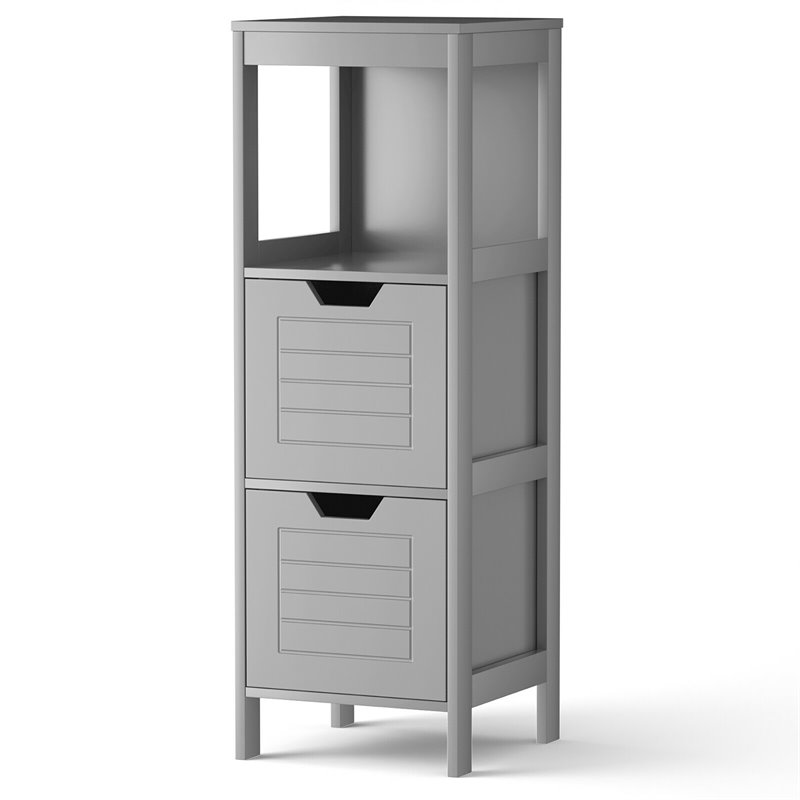 Costway Contemporary P2 MDF and NC Paint Floor Cabinet with 2 Drawers in Gray