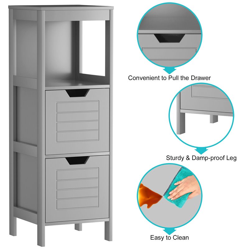 Costway Contemporary P2 MDF and NC Paint Floor Cabinet with 2 Drawers in Gray