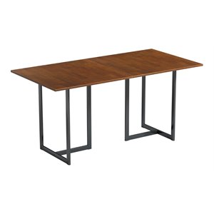 Costway 63&quot Rectangular Wood Console Dining Table with Metal Frame in Brown