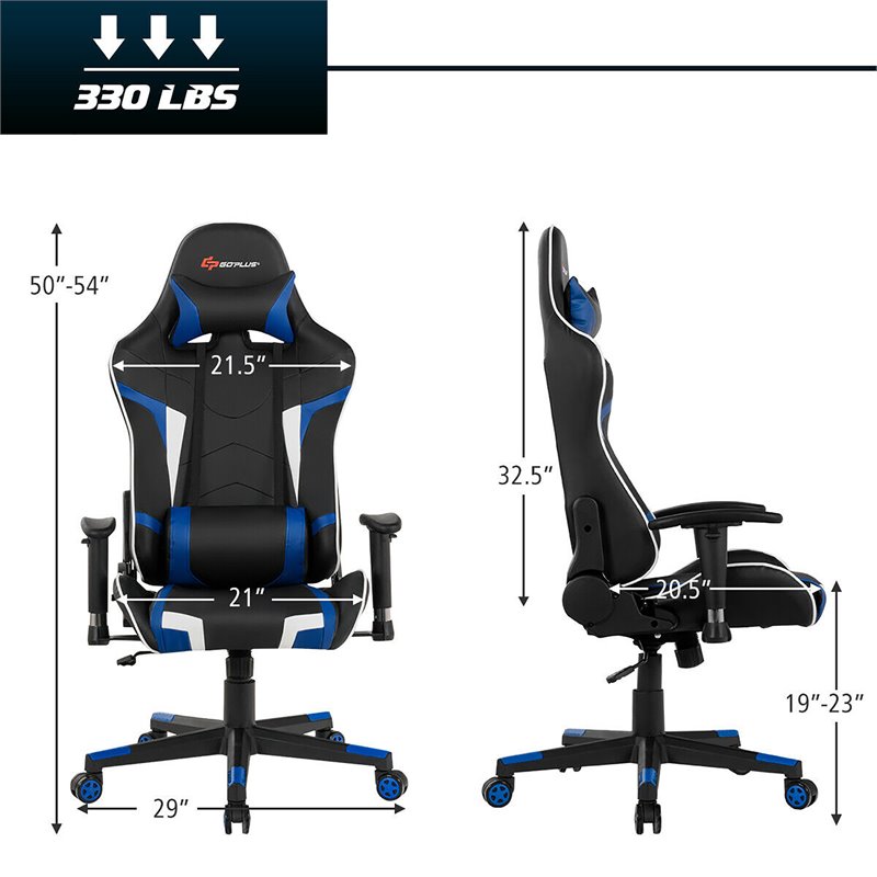 Costway Sponge and Metal Swivel Massage Gaming Chair with Lumbar Support in Blue