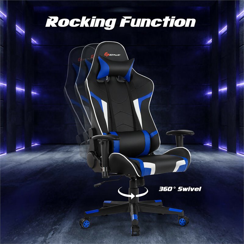 Costway Sponge and Metal Swivel Massage Gaming Chair with Lumbar Support in Blue