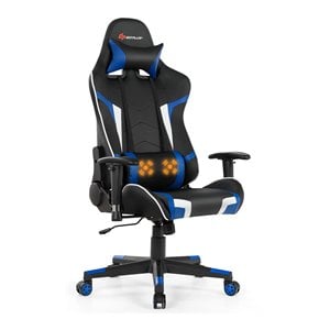 Costway Sponge and Metal Swivel Massage Gaming Chair with Lumbar Support in Blue