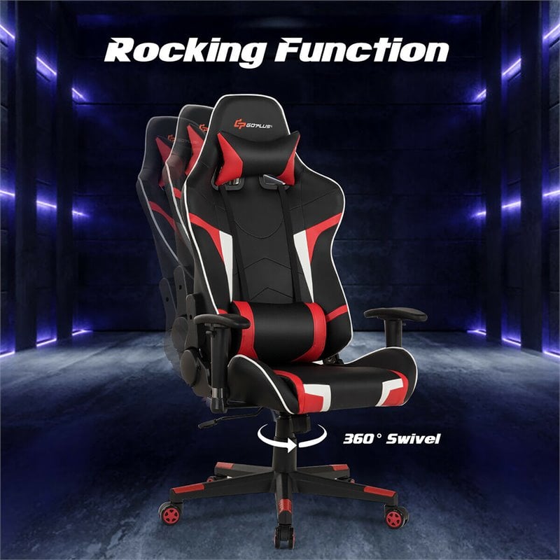 Costway Sponge and Metal Swivel Massage Gaming Chair with Lumbar Support in Red