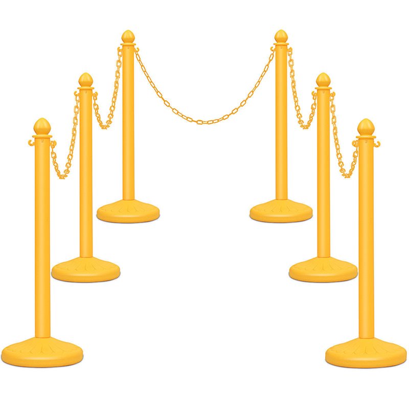 Costway Plastic Stanchions with 5 C-Hooks Chains in Yellow (Set of 6)