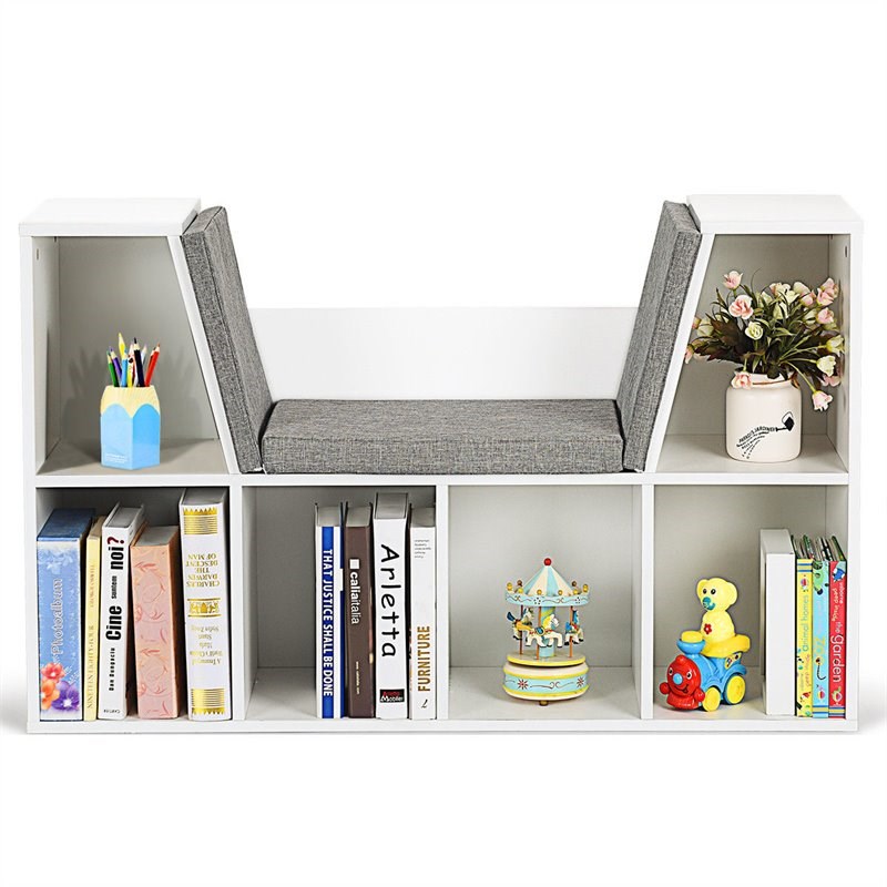 Costway Particle Board Multi-Purpose Kid Bookcase with 6 Cubby in White