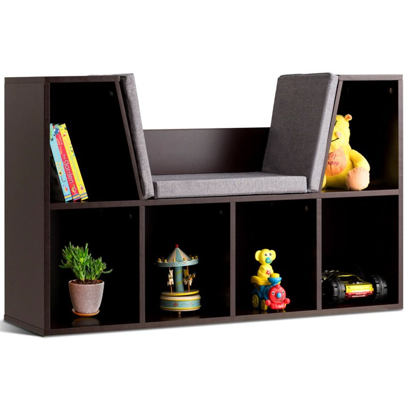 Costway Particle Board Multi-Purpose Kid Bookcase with 6 Cubby in Brown