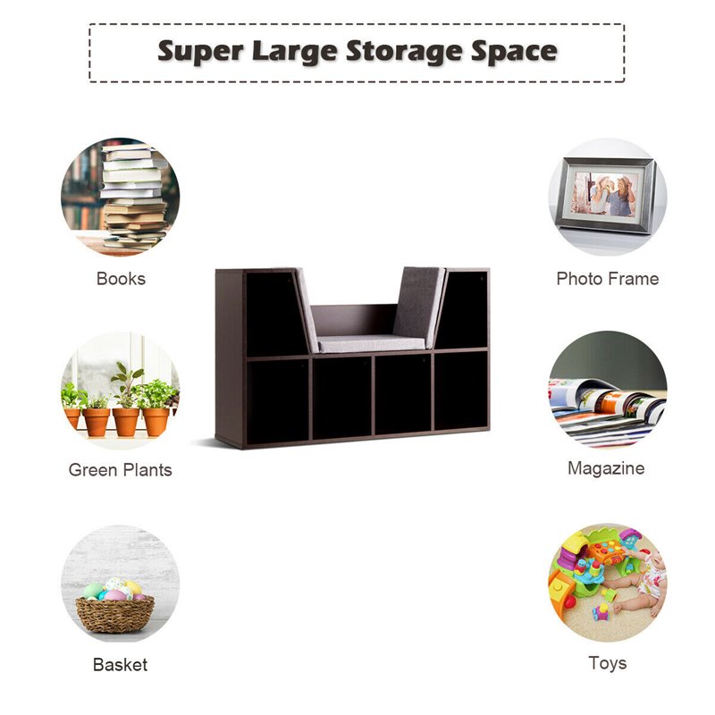 Costway Particle Board Multi-Purpose Kid Bookcase with 6 Cubby in Brown